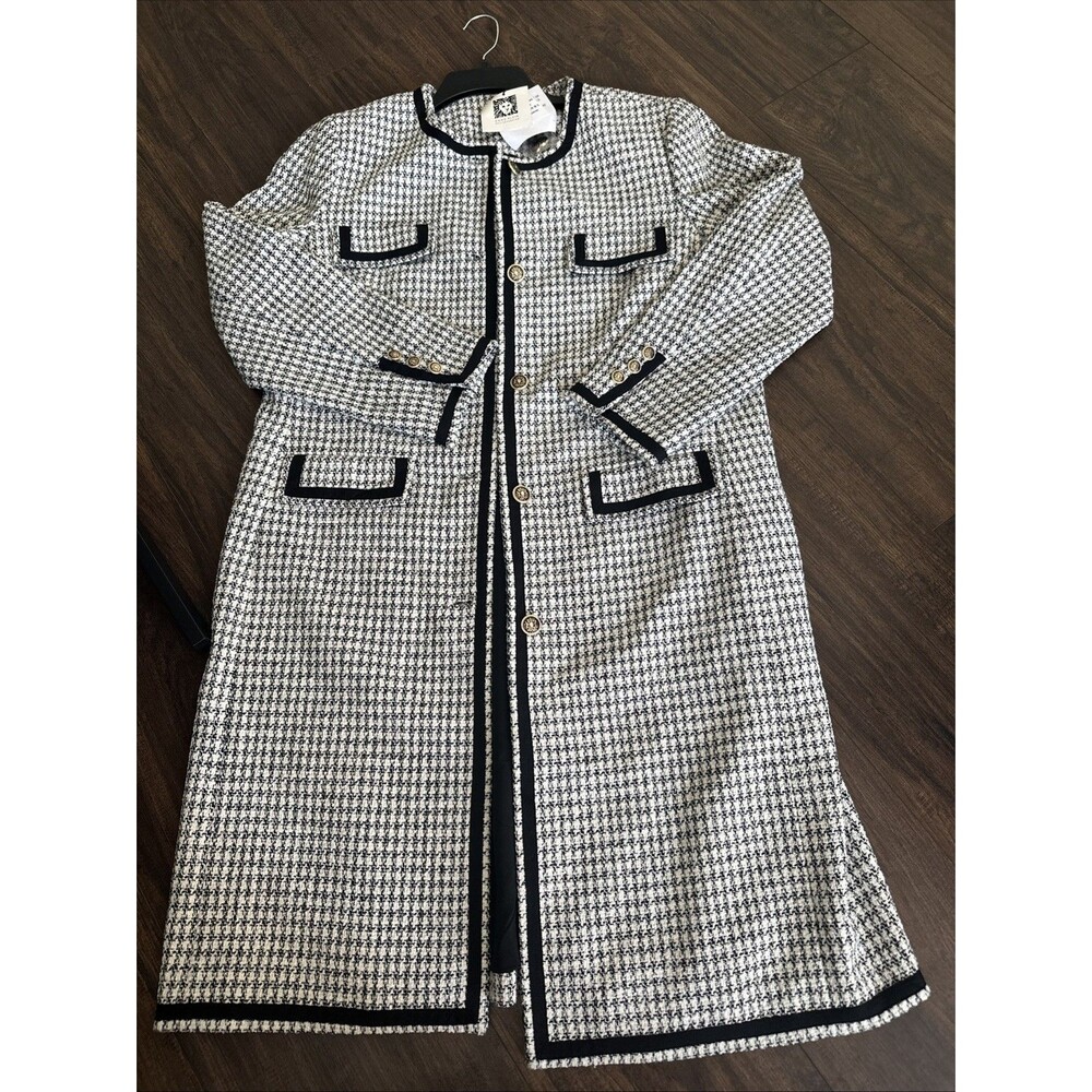 Anne Klein Women's Chic Tweed Fabric Collarless Long Jacket TopCoat Blazer 14 - Picture 5 of 12